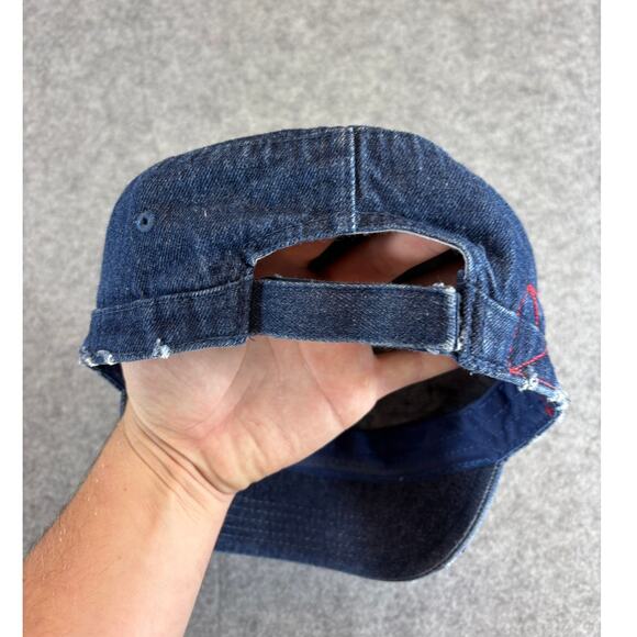 Mega Cap Hat Womens One Size Blue Denim Beaded Bow Embellished Distressed Y2K - Picture 4 of 7